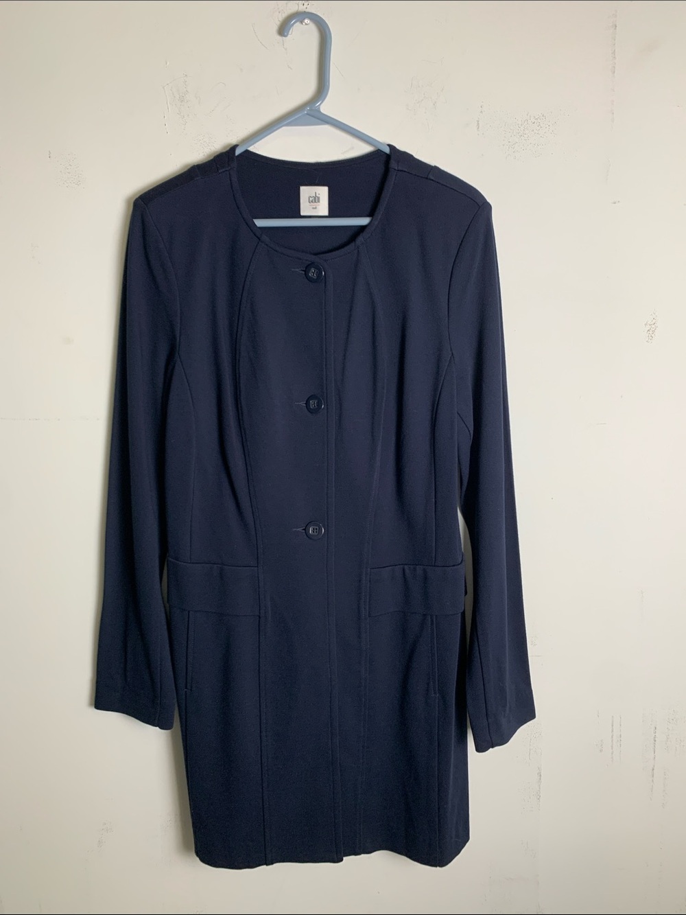 CAbi Navy Long Sleeve Button Front Coat